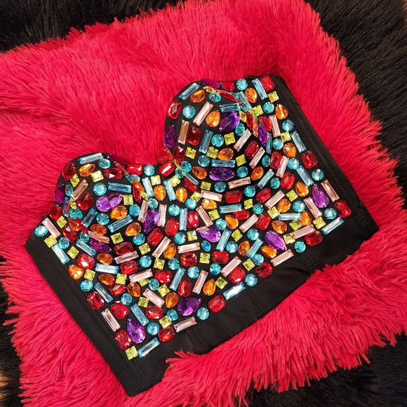 Black Rhinestone Bedazzled Bustier Corset Women's Size M (runs small) - Picture 1 of 15